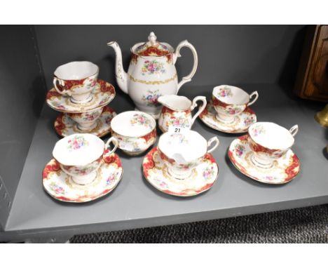 A Royal Albert Canterbury pattern bone china tea service decorated in foliage with gilt edge, ( 15 ).