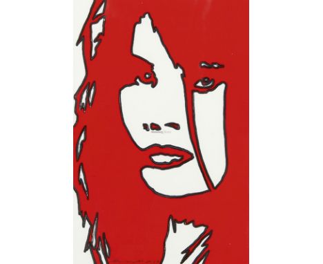 WERNER BERGES  Cloppenburg/Niedersachsen 1941 - 2017 Schallstadt/Baden: Frau in Rot. Folie mit Tusche auf Karton 2017. Werner