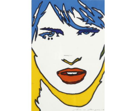 WERNER BERGES  Cloppenburg/Niedersachsen 1941 - 2017 Schallstadt/Baden: Frau mit blauem Haar. Folie mit Tusche auf Karton 201