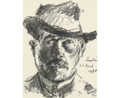 LOVIS CORINTH  Tapiau 1858 - 1925 Zandvoort: Selbstbildnis, mit Schlapphut, frontal gesehen. Lithographie 1920. Schwarz 409. 