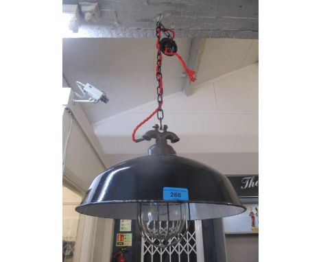 An Industrial Central European circa 1940 ceiling hanging light, re-wired 