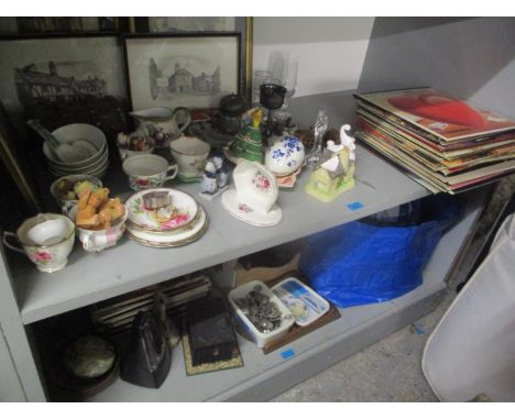 Frank Sinatra and other records, a silver plated hot water jug, a metronome, collectors spoons, dolls, and other items 