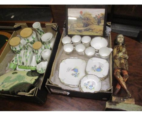 A selection of Radford kitchen pottery, together with an early 20th century Kensington tea set, a carved figure and three pri