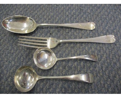 Mixed silver to include two small ladles, a fork and spoon 