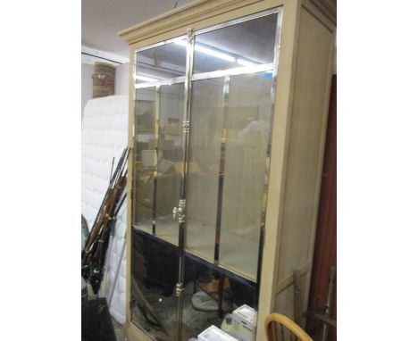 A large modern light oak, chrome and glass display cabinet, 87" h x 52" w 