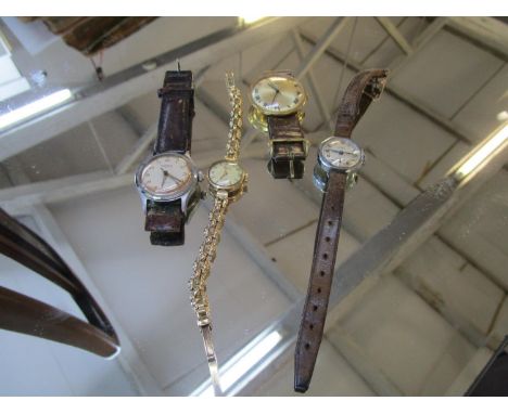 A Bernix gold cased ladies wristwatch on a 9ct gold bracelet, total weight 14g and three other vintage watches 