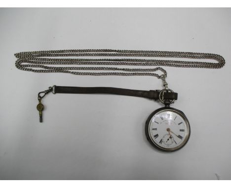 A Victorian silver cased pocket watch and a silver watch chain 