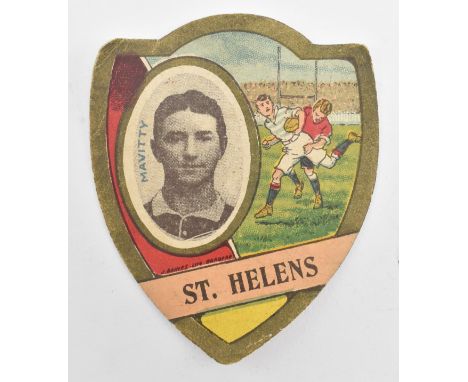 J. Baines Ltd. Trading Cards. An early 20th century circa 1910 St. Helens Gold Medal Football Trade Card in shield shape. The
