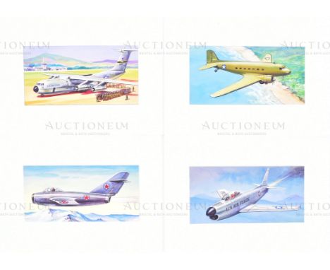 Richard Ward - x4 highly detailed, mixed media, original paintings of military aircrafts, by Richard Ward. Believed to have b