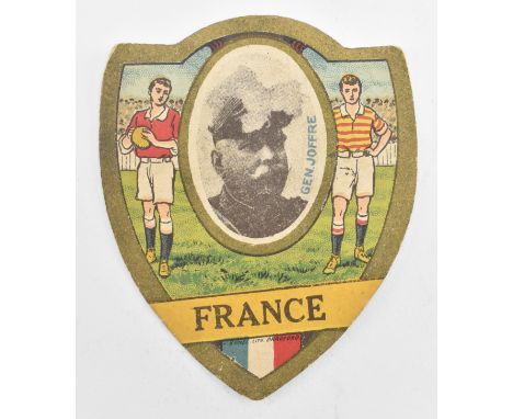 J. Baines Ltd. Trading Cards. An early 20th century circa 1910 France Gold Medal Football Trade Card in shield shape. The car