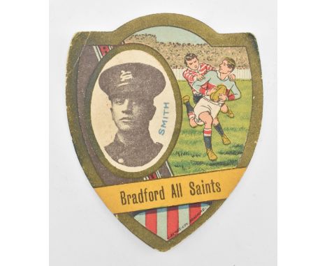 J. Baines Ltd. Trading Cards. An early 20th century circa 1910 Bradford All Saints Gold Medal Football Trade Card in shield s
