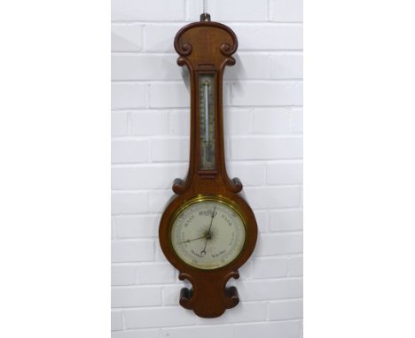 An oak cased Negretti &amp; Zambra, London NO.24448 barometer, with silvered thermometer,  28 x 86cm. 