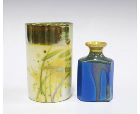 MARGERY CLINTON (SCOTTISH, 1931-2005), two studio pottery lustre vases to include a small flask form vase and another of beak