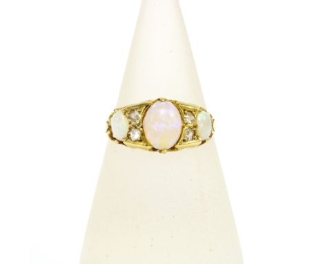 A Victorian 18ct gold opal and diamond ring,  Birmingham 1896 