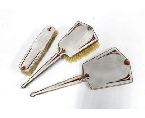 George V silver and enamel dressing table brush set, Birmingham 1934 (3) 