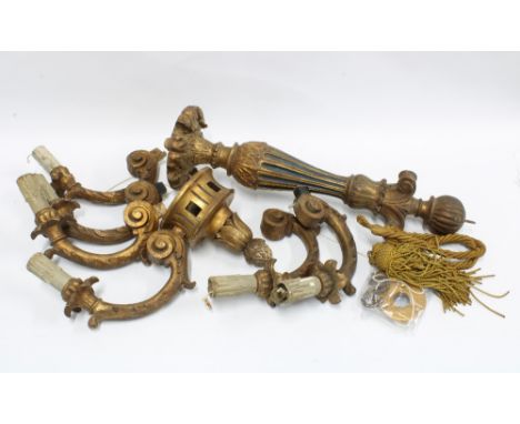 Giltwood ceiling light, in parts, longest section 60cm (a/f) 