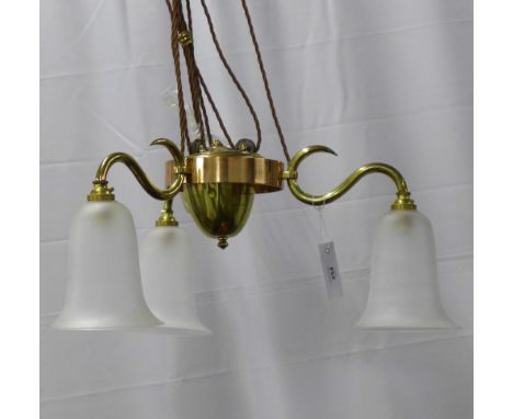 Brass three branch rise and fall light, 