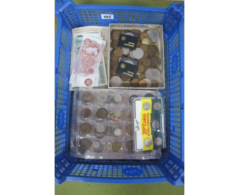 Collection of GB and World Coins and Banknotes, includes a GB Ten Shillings and £1 banknote, George II and III GB coins, vari