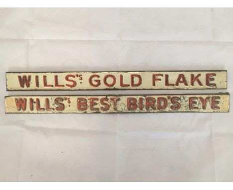 A Wills's Gold Flake shelf strip and a Wills's Best Bird's Eye shelf strip. 