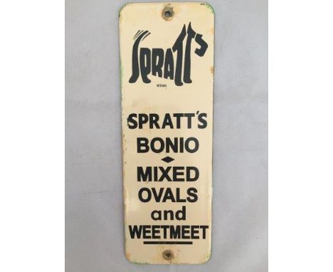 A rare Spratts part pictorial enamel finger plate - 'Spratt's Bonio, Mixed Ovals and Weetmeet', in very good condition, 2 3/4