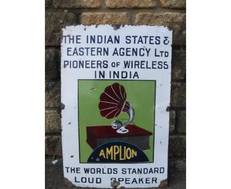An Amplion 'The Worlds Standard Low Speaker' enamel advertising sign, 20 x 30".