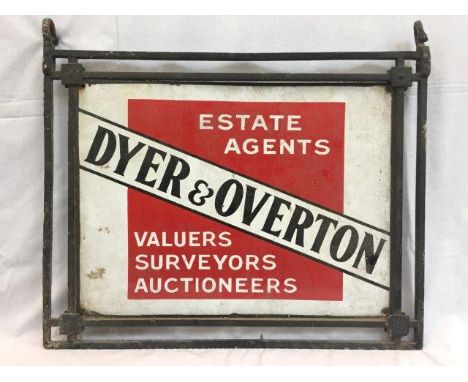 A Dyer & Overton Estate Agents, Valuers, Surveyors and Auctioneers double sided enamel sign set within the original wrought i