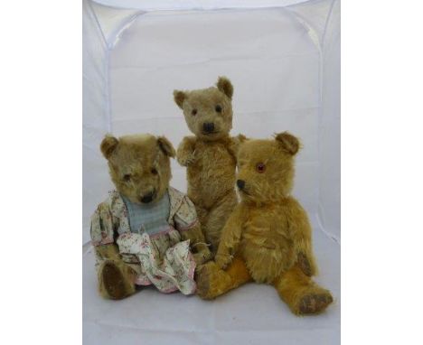 Three assorted Chiltern teddy bears, various ages. 