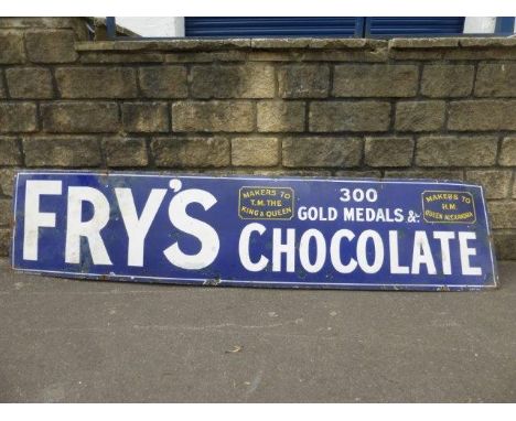 A large Fry's Chocolate '300 Gold Medals' rectangular enamel sign with some amateur re-touching, 90 x 20".