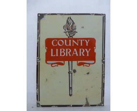 A County Library rectangular enamel sign, 13 x 18".