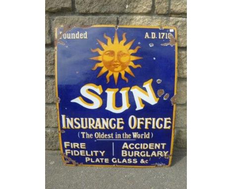 A Sun Insurance Office part pictorial enamel sign, by Chromo, 24 x 30".