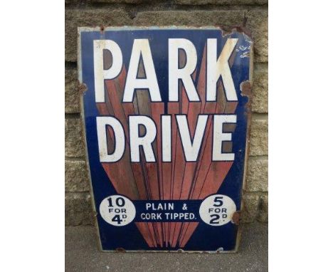 A Park Drive Cigarettes rectangular enamel sign.