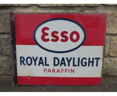 An Esso Royal Daylight Paraffin double sided enamel sign with hanging flange, 22 x 18".
