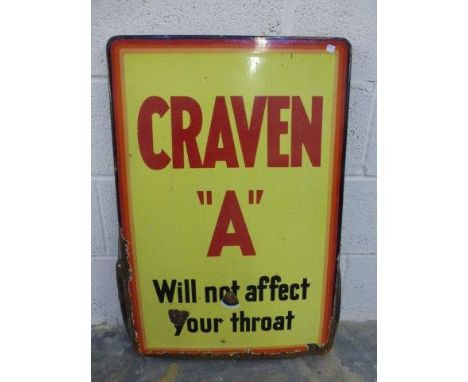 A Craven 'A' 'Will not affect your throat' rectangular enamel sign, 20 1/4 x 31".
