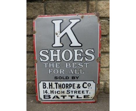 A K Shoes rectangular enamel sign - B.H. Thorpe & Co. 14 High Street, Battle, 24 x 33".