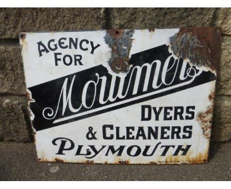 A Plymouth Dyers & Cleaners rectangular enamel sign - 'Mowmers', by Falkirk Iron Co, 19 x 14".