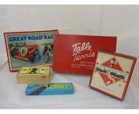 A boxed Great Race board game, table tennis, Monopoly, Dominoes, Chess etc. 