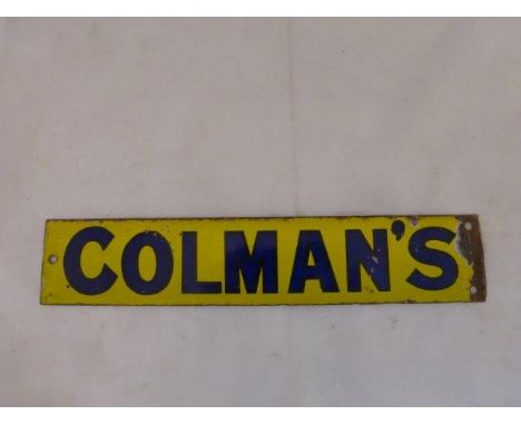 A small Colman's narrow enamel strip unusually in yellow, reduced, 10 1/4 x 2".