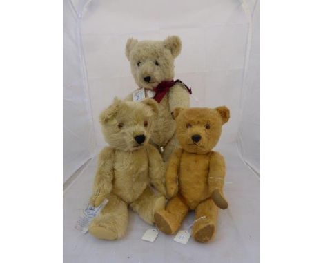 Three assorted Chiltern teddy bears, various ages. 