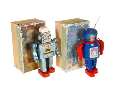 ”Smoking Robot” Nr. 301 und Astronaut ”X-27 Explorer” Nr. 1032, Japan, Uhrwerk, RS und Alterungsspuren, 1 Uhrwerk def., H 24 