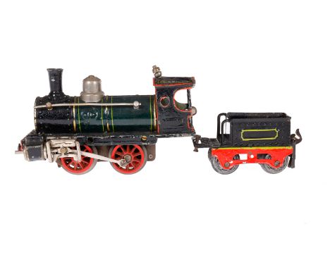 MÄRKLIN B-Dampflok R 1020, uralt. HL, mit 2A-Tender, Uhrwerk intakt, stark gealterter Lack, LS, 1 Dom fehlt, Z 4