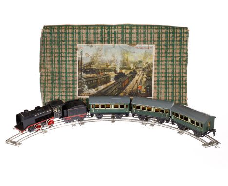 MÄRKLIN Zugpackung, Spur 0, mit B-Dampflok R 890, Uhrwerk def., Tender 899, 3 Personenwagen 1723 und Schienen, Alterungs- und