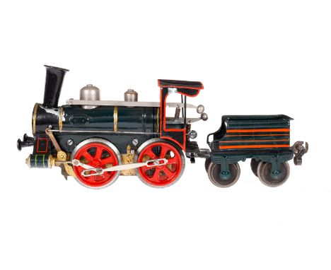 MÄRKLIN B-Dampflok 1021 RNN, Spur 1, uralt, Uhrwerk intakt, grün/schwarz, mit Tender, Bremse, v+r, langsam und schnell, meist