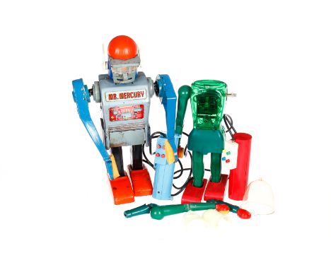 MARX Roboter ”Mr. Mercury” und DUX Astronaut ”Astroman”, besch. und tw NV, tw RS, Roboterhöhe 33, Z 4, zum Herrichten