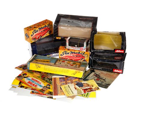 Konv. mit versch. Leer-OKs und Leer-OK-Teilen, darunter für Japan-Spielzeuge, Gama, Schuco, 2 Gescha Replik-OKs 557, etc., tw