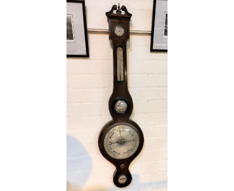 A large mercury column barometer with thermometer in banjo shaped case, by J Albini, London, height 100 cm.&nbsp;&nbsp;Needs 