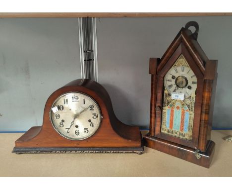 A 19th century American mantel clock in arch top mahogany case; a 1930's chiming mantel clock 