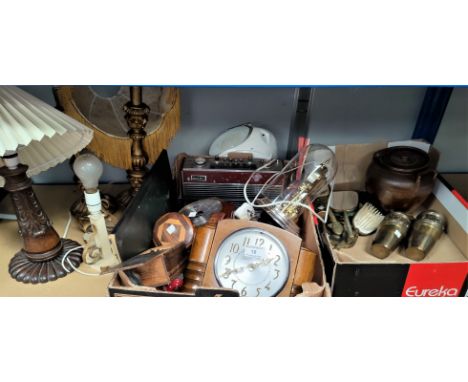A 1930's mantel clock; treen; decorative items 