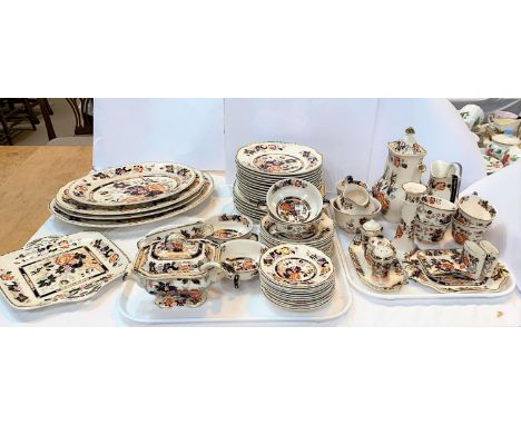 A Mason's "Mandarin" part dinner and tea service, 68 pieces approx.&nbsp; 1 x 39cm platter fairly cracked. One soup cup has a