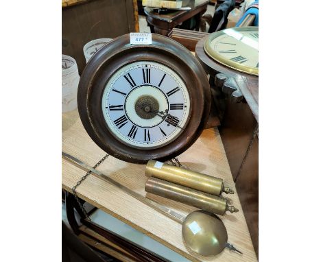 A 19th century 'postman's alarm' wall clock with twin brass weights and long pendulum