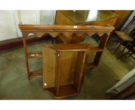 A pine Delft rack and an oak wall shelf 